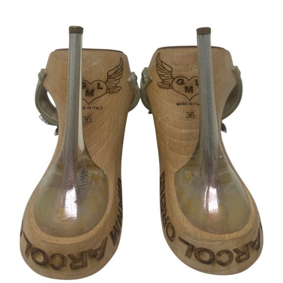 Rare Gianmarco Lorenzi Crystal Flower Wooden Platform Mules Sandals 6 Maximalist - Picture 10 of 16